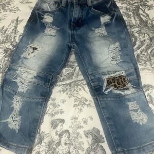 Distressed Blue Ripped Jeans with Leopard Patch 18-24 months